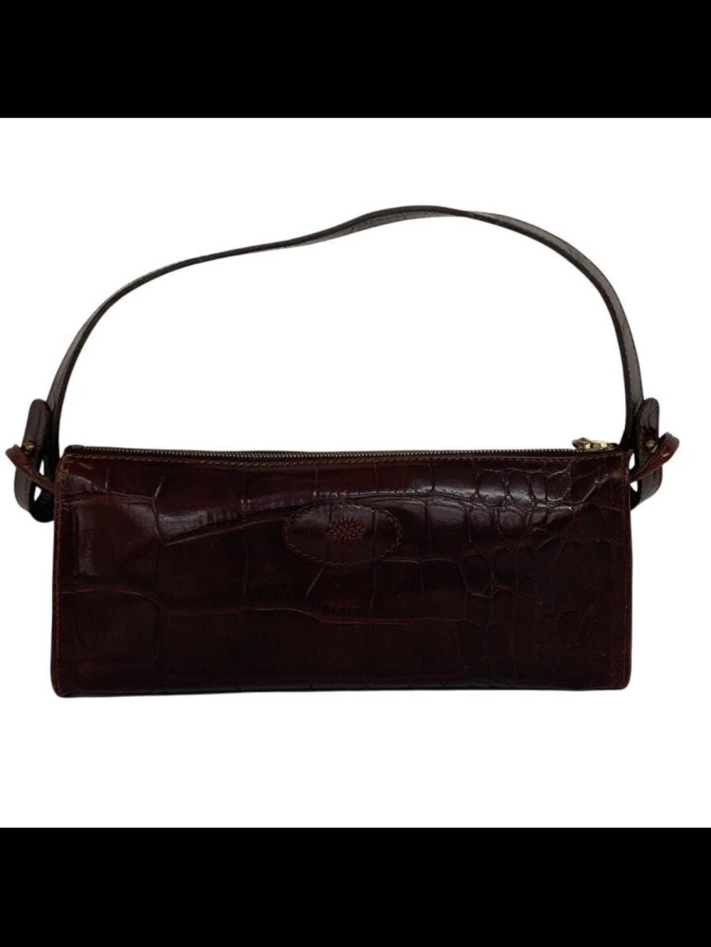 Mulberry Dark Brown Croc-Embossed Mini Shoulder Bag